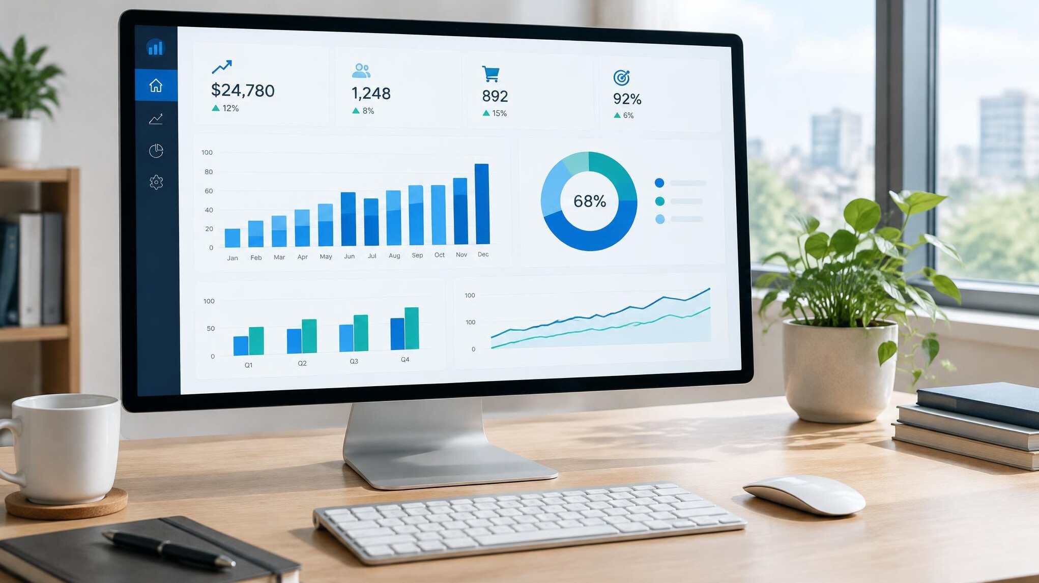 Dashboard with business statistics on a screen