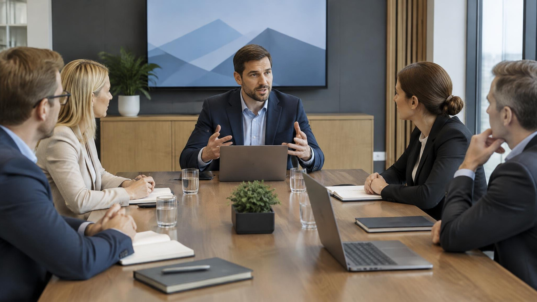 Professionals in a conference room during a presentation