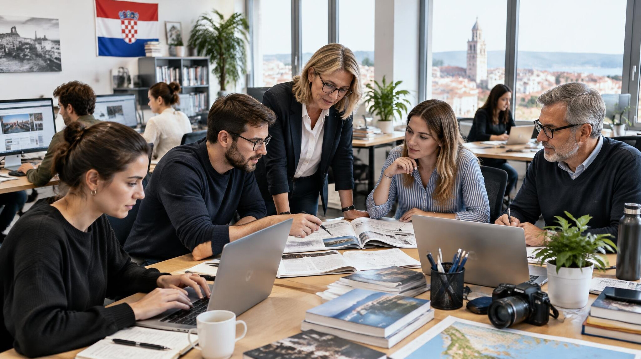 Team working together in a modern open-plan office