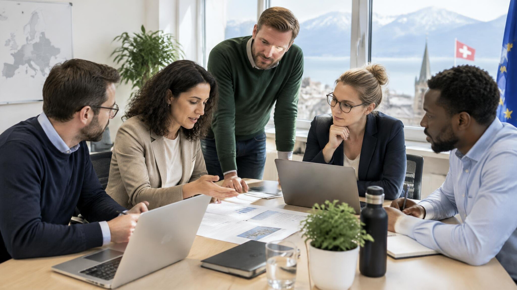 Team of colleagues collaborating around a table